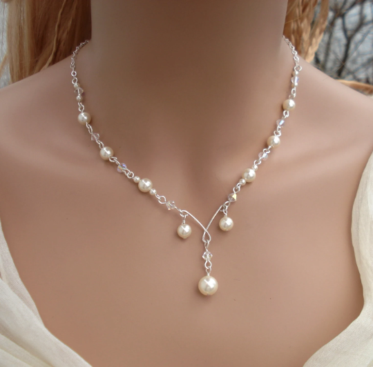 Bridal Pearl and Crystal Necklace, Bridal Bracelet, Wedding jewelry