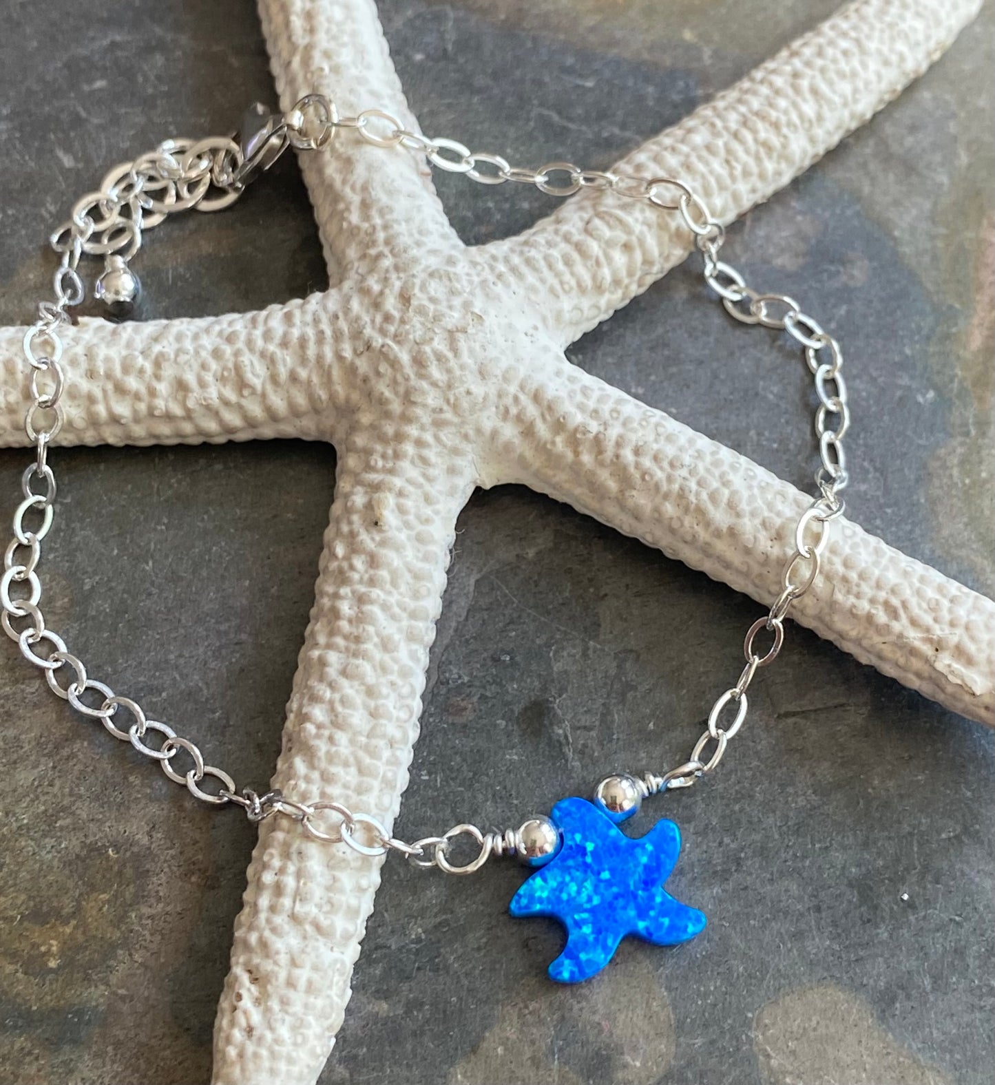 Starfish Opal Bracelet, Starfish Opal Bead Anklet, Starfish Opal bead bracelet in Sterling Silver