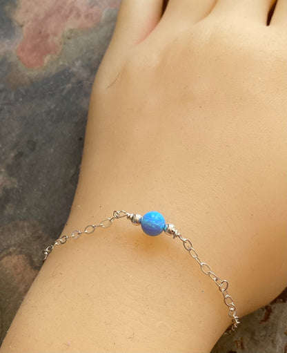 Opal Bead Bracelet in Sterling Silver, Minimalist Opal Bracelet, White, Blue, Aqua blue  Opal Bracelets