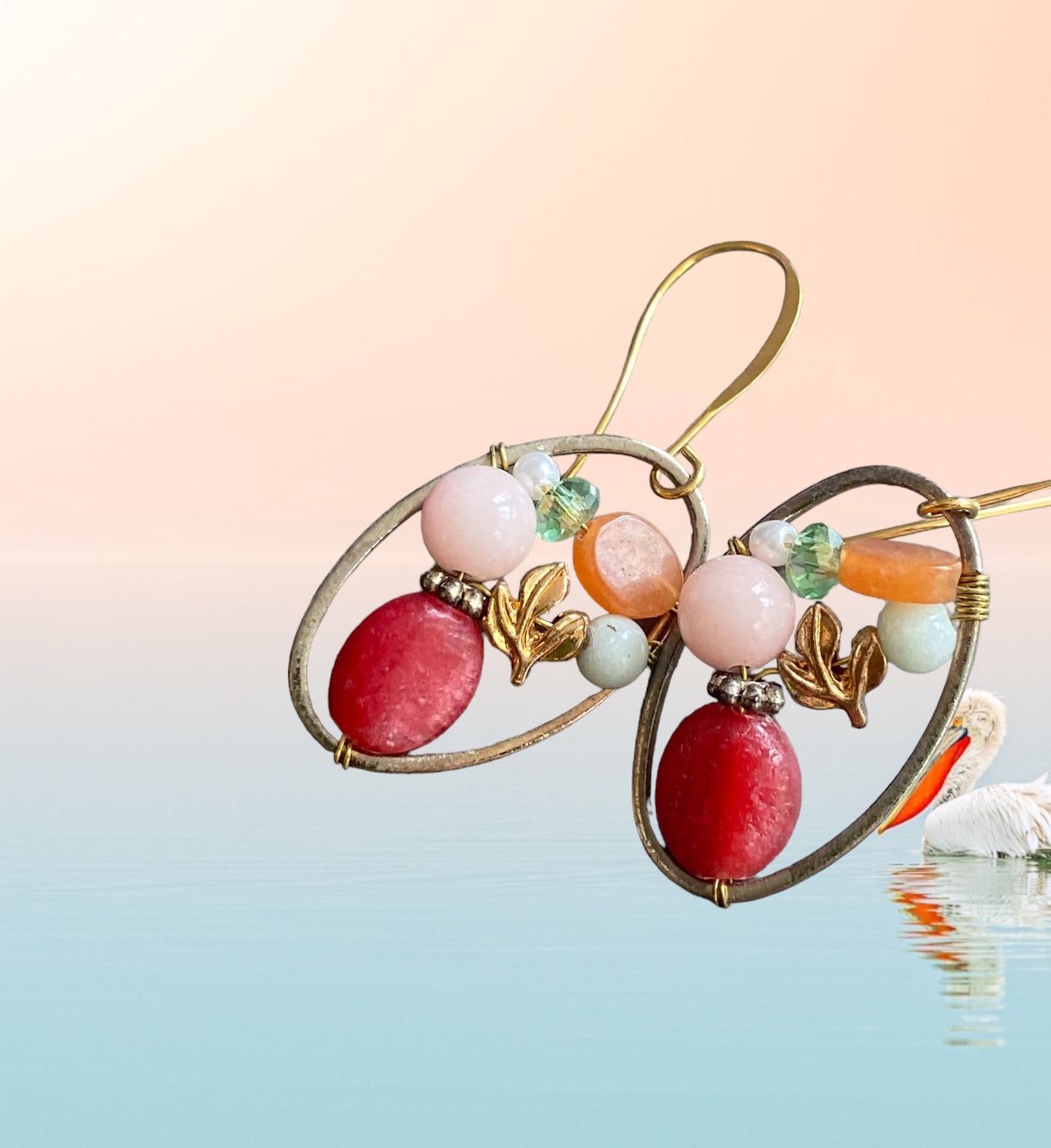 Red agate Gemstone Dangle Earrings, Handmade Vintage inspired Agate Earrings