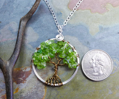 Peridot Tree of Life Pendant  Sterling Silver Chain,Wire Wrapped Peridot Gemstone Tree of life, August Birthstone Necklace,Tree of Life,