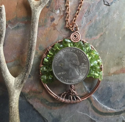 Peridot Tree of Life Antiqued Copper Necklace,Peridot Tree of Life Pendant,Wire Wrapped Peridot Necklace,August Birthstone Tree of Life