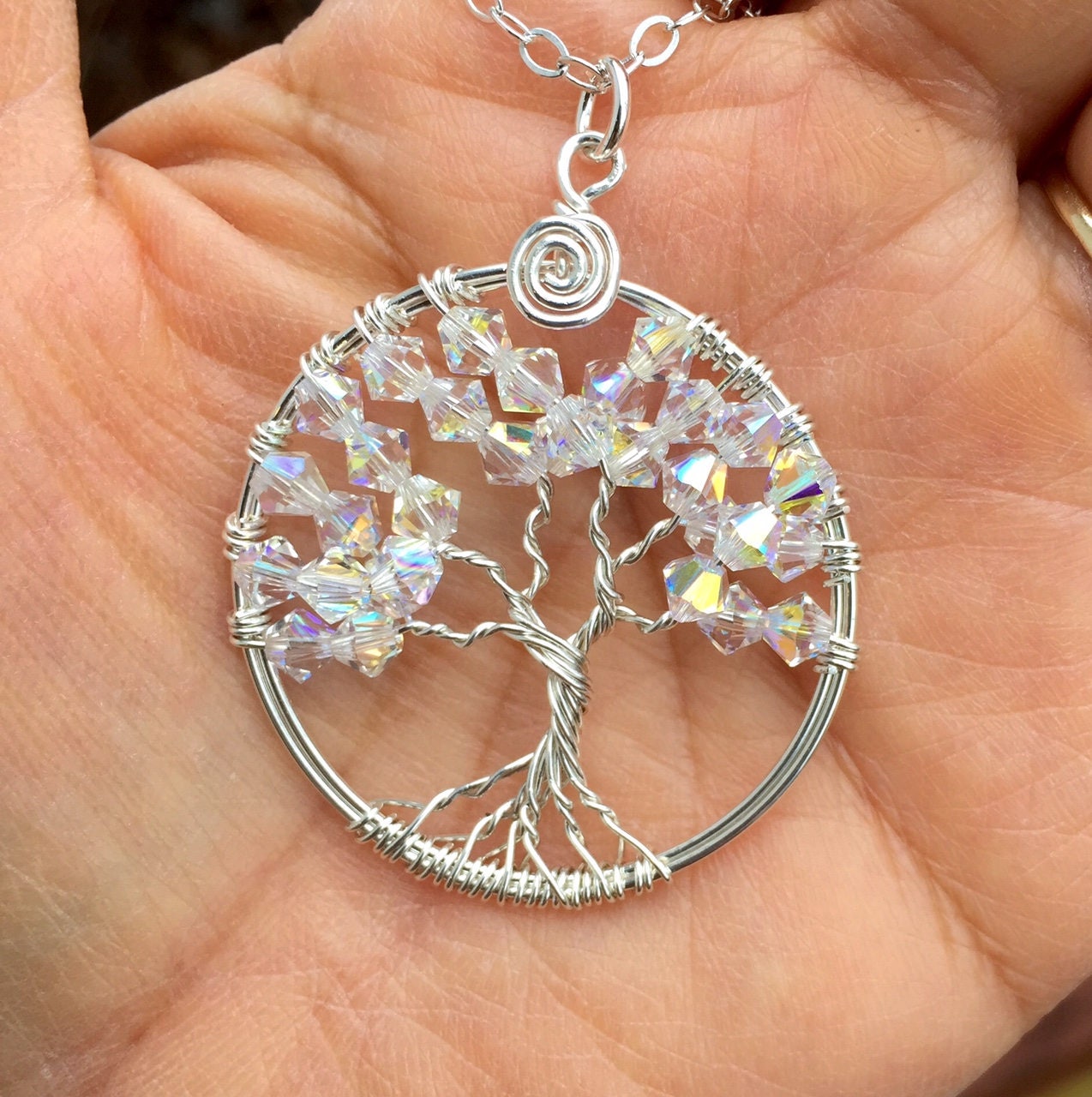 Sterling Silver Petite-Mini-Crystal Tree of Life Pendant -Wire Wrapped Crystal Tree of life Jewelry- April Birthstone,Bridal  Necklace