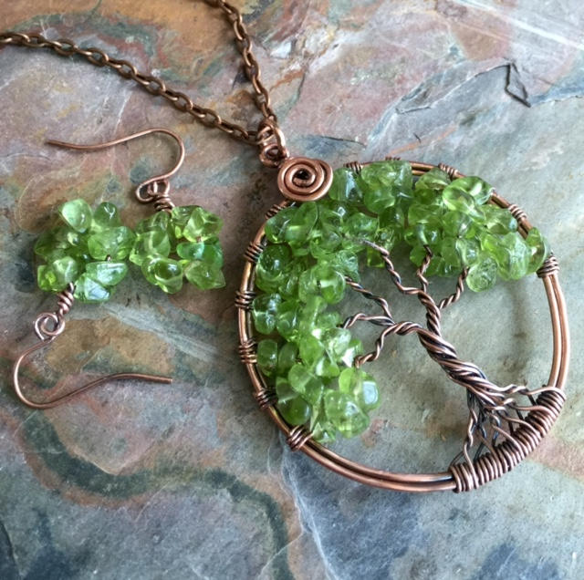 Peridot Tree of Life Necklace Antiqued Copper,Copper Tree of life Necklace, Peridot Tree of Life Pendant,August Birthday Gift, Mom's Gift