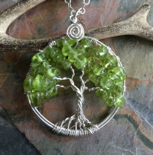 Green Tree Necklace,Petite/Small Peridot Tree of Life Pendant,Wire Wrapped Peridot Gemstone Tree of life- August Birthstone Tree of Life