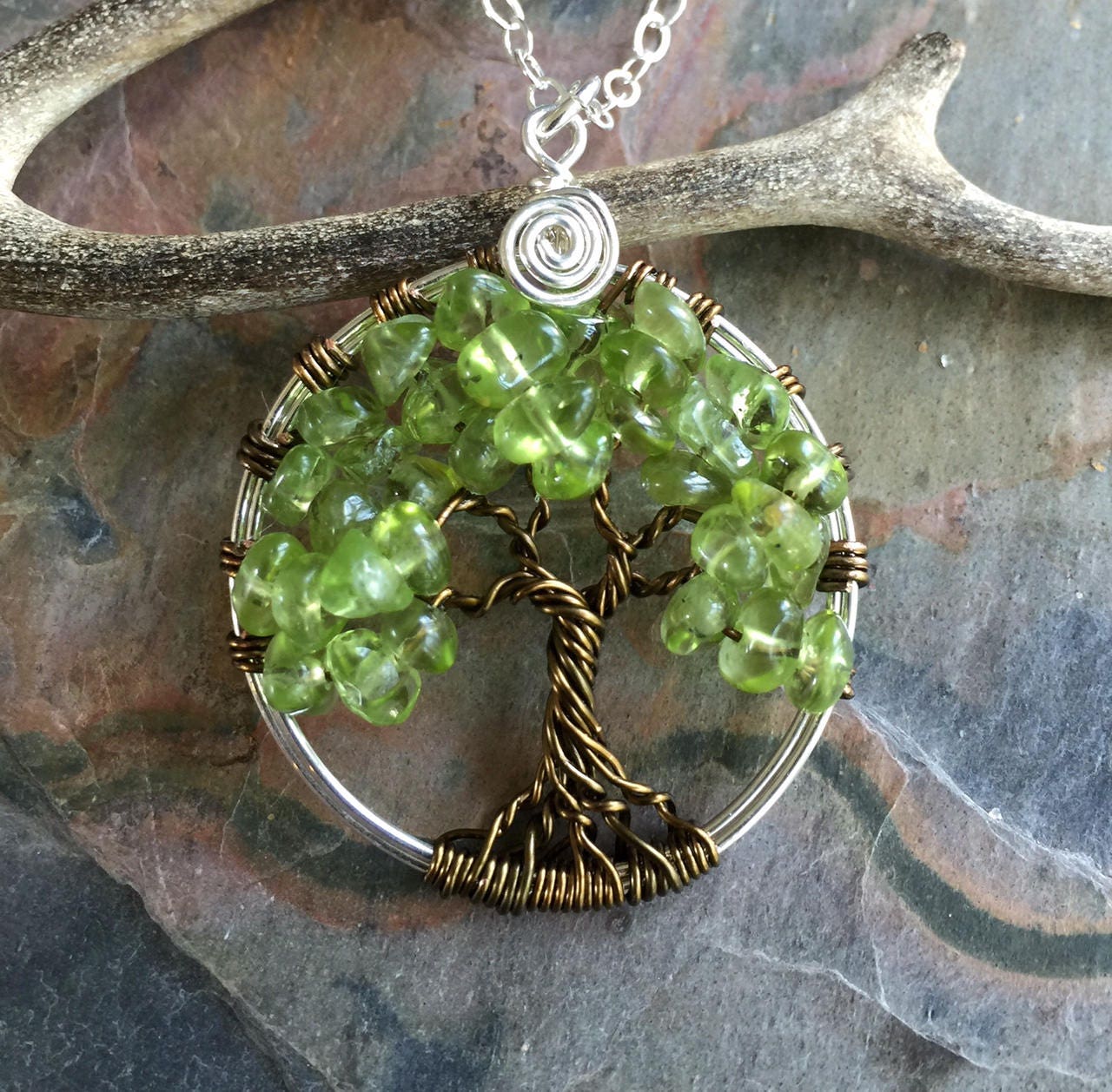 Peridot Tree of Life Pendant  Sterling Silver Chain,Wire Wrapped Peridot Gemstone Tree of life, August Birthstone Necklace,Tree of Life,
