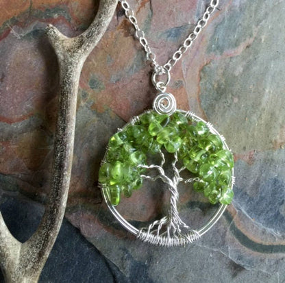 Green Tree Necklace,Petite/Small Peridot Tree of Life Pendant,Wire Wrapped Peridot Gemstone Tree of life- August Birthstone Tree of Life