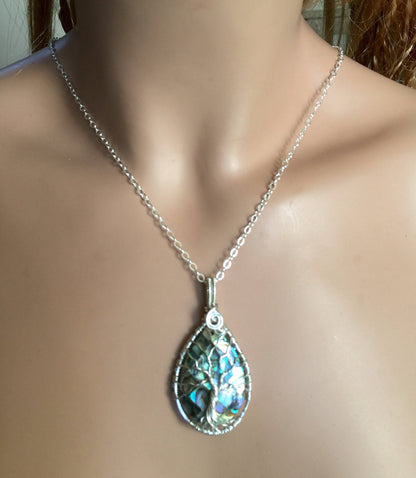 READY SHIP, Sterling Silver Abalone Tree of Life Necklace, Mother's Day Gift, Wire Wrapped Abalone Tree of Life ,Abalone Necklace,