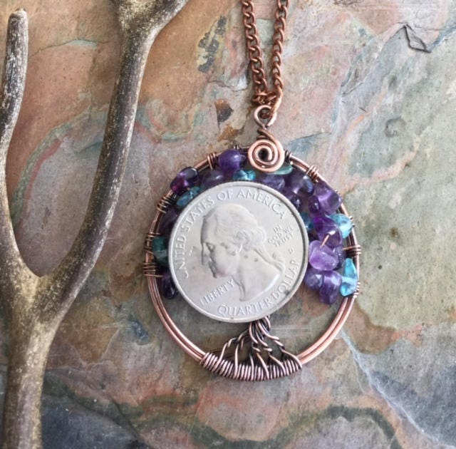 Amethyst Apatite Tree of Life Necklace,Amethyst Tree of Life Necklace,Wire Wrapped Amethyst Apatite Necklace- February,March Birthstone