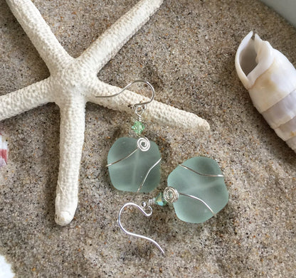 Seafoam Green Sea Glass Silver Earrings-Green  Recycled Glass Earrings in Sterling silver Earwires, Beach Weddings, Sea Glass  earrings