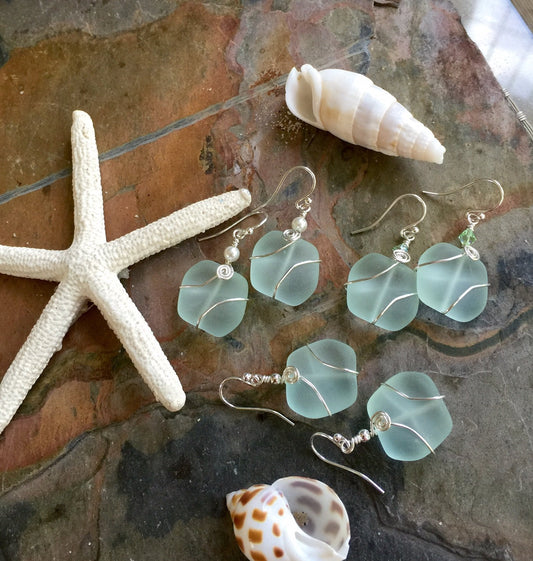 Seafoam Green Sea Glass Silver Earrings-Green  Recycled Glass Earrings in Sterling silver Earwires, Beach Weddings, Sea Glass  earrings