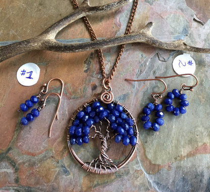 Lapis Lazuli Necklace in Copper,September Birthstone Tree of Life Necklace, Laspis dangle Earrings, September Birthstone Jewelry