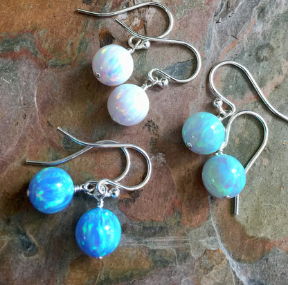Opal Earrings in Sterling Silver,Silver Opal Earrings,Blue Opal Earrings,White Opal Earrings,Aqua Blue Opal Earrings,Opal Dangle Earrings