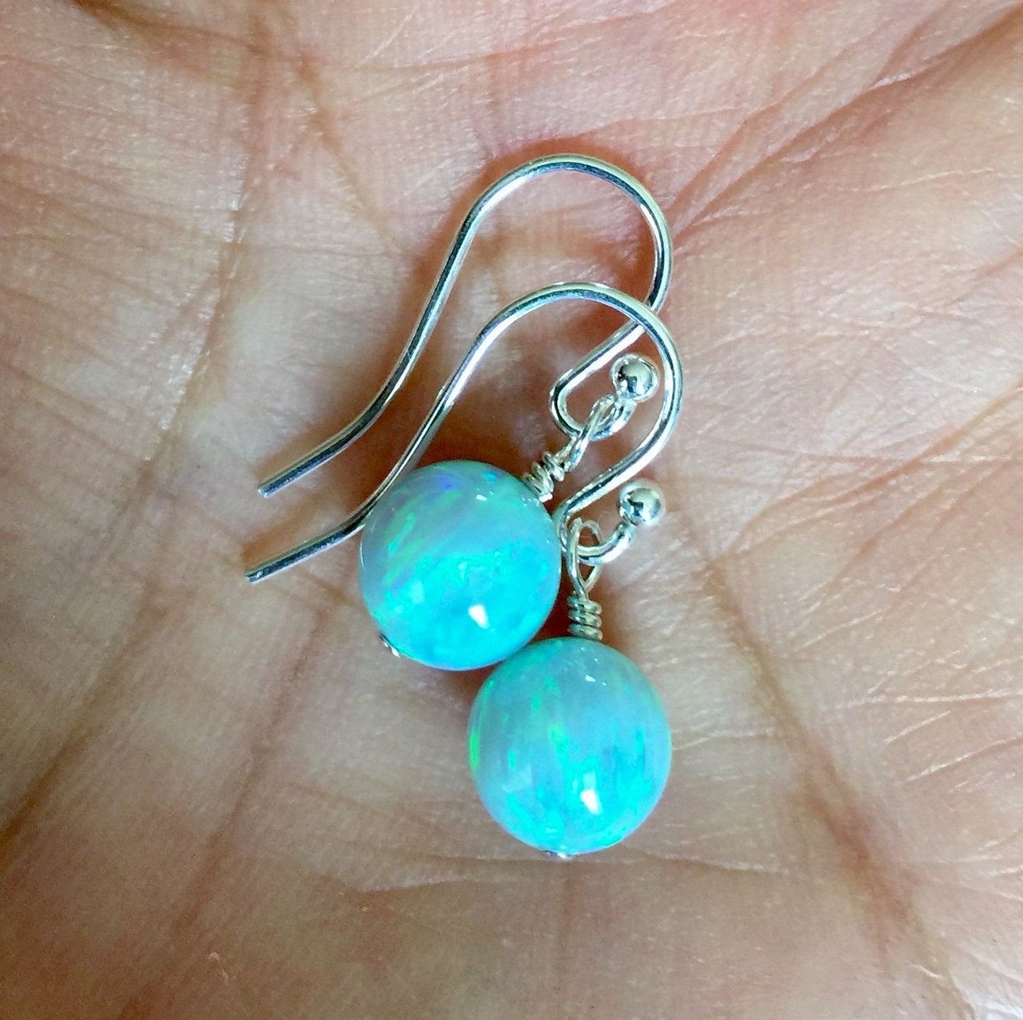 Opal Earrings in Sterling Silver,Silver Opal Earrings,Blue Opal Earrings,White Opal Earrings,Aqua Blue Opal Earrings,Opal Dangle Earrings
