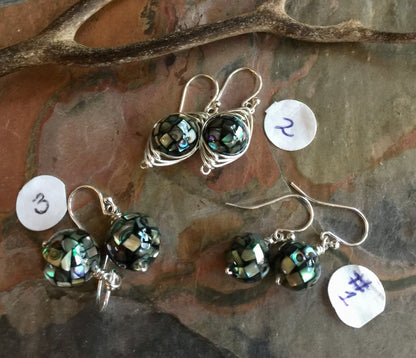 Abalone Earrings, Abalone Dangle/Drop Earrings in Sterling Silver,Abalone Mosaic Silver Earrings,Abalone Shell Earrings, Abalone Jewelry