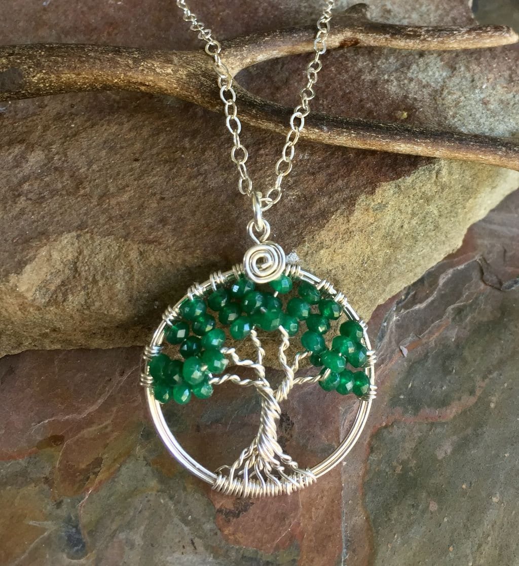 Emerald Tree of Life Necklace in Sterling Silver, Green tree of Life Pendant,May Birthstone Tree of Life Necklace, Emerald Necklace,