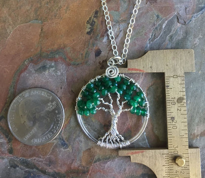 Emerald Tree of Life Necklace in Sterling Silver, Green tree of Life Pendant,May Birthstone Tree of Life Necklace, Emerald Necklace,
