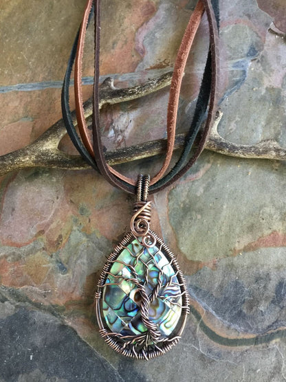 Abalone Necklace, Abalone Tree of Life  Necklace in Antiqued Copper,Abalone Tree Necklace, Holiday gift, Paua Shell Necklace, Abalone