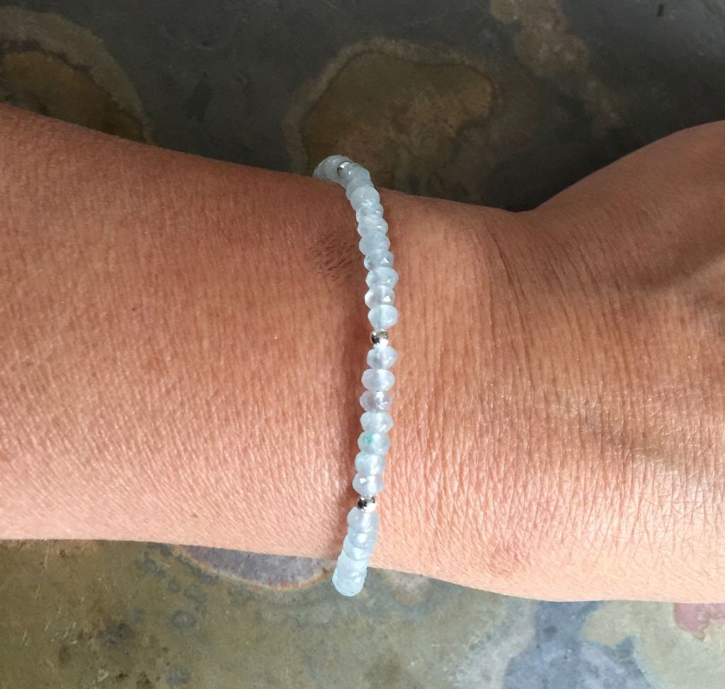 Aquamarine Bracelet, Aquamarine Bracelet in Sterling Silver,March Birthstone Bracelet, Adjustable Raw Light Blue Bracelet,Aquamarine Jewelry