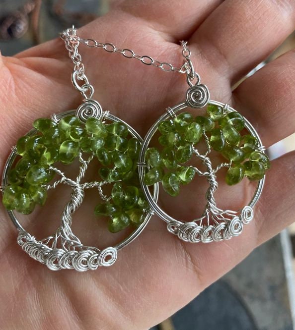 READY Ship in 1 to 2 days, STERLING SILVER Tree of Life Necklace, Christmas Tree Necklace,Peridot Necklace,Tree of Life August Birthstone