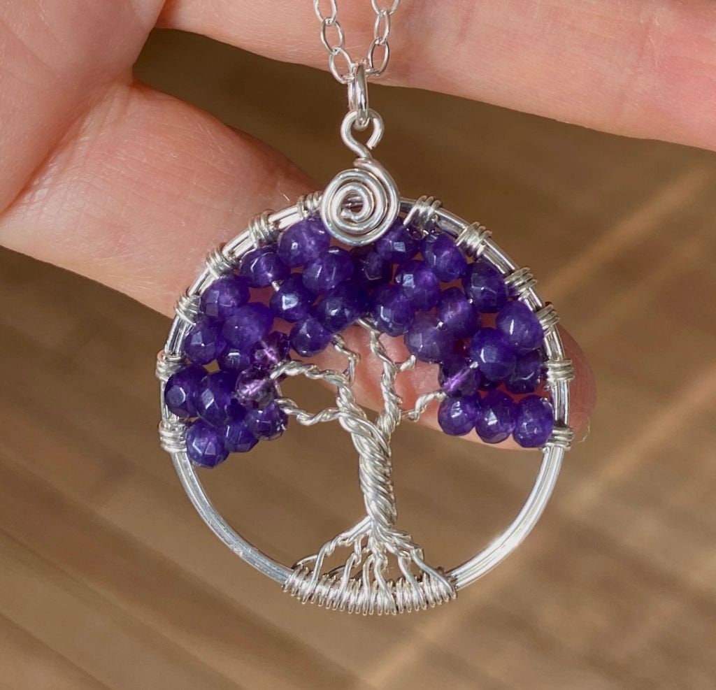 Amethyst Necklace,Amethyst Tree of Life Necklace,February Birthstone Necklace Sterling Silver,Amethyst Earrings,Amethyst Tree Life Earrings