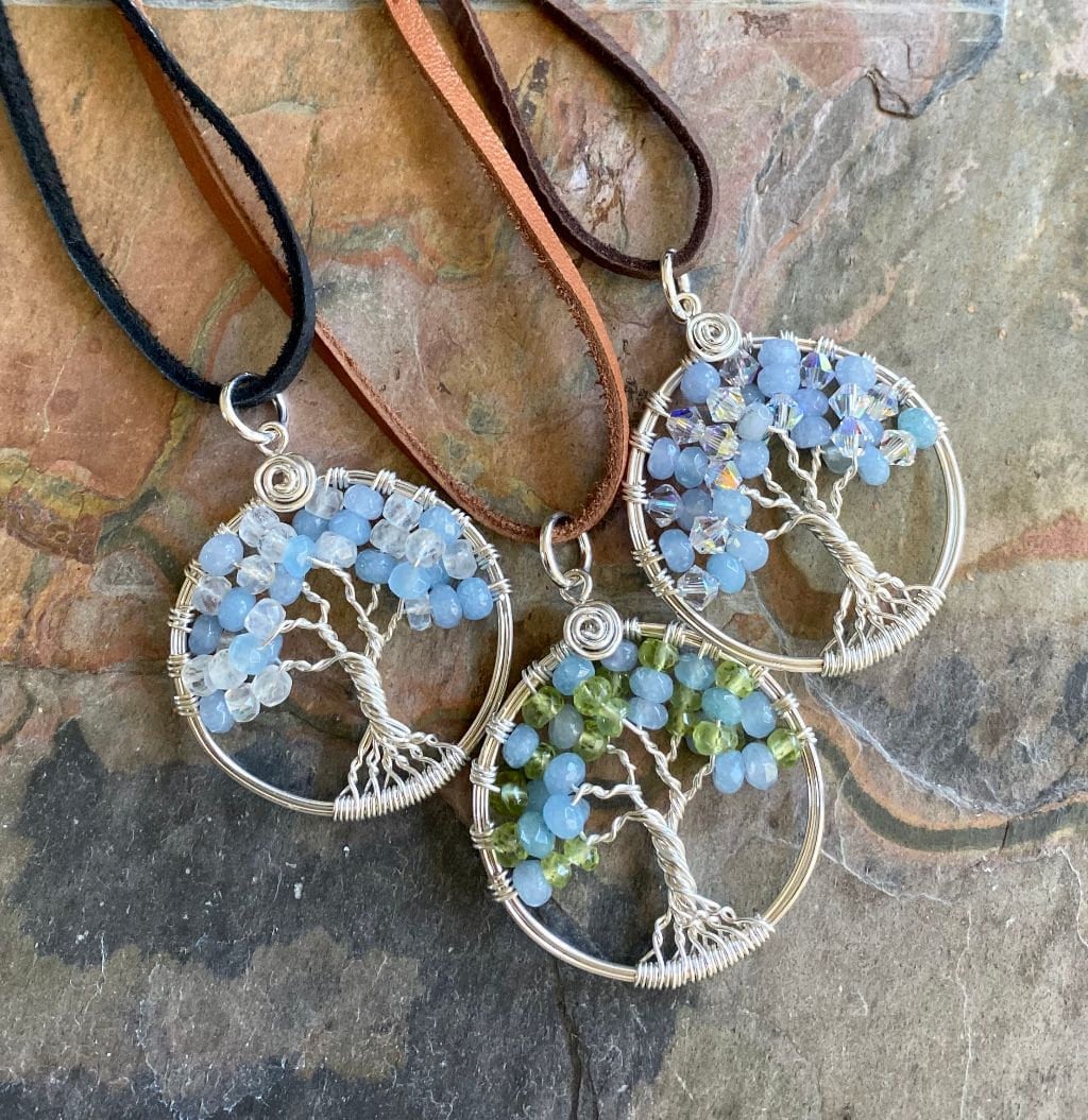 Peridot Moonstone Tree of Life Necklace Sterling Silver,March Birthstone Necklace,August Birthstone Necklace, Aquamarine Peridot Necklace