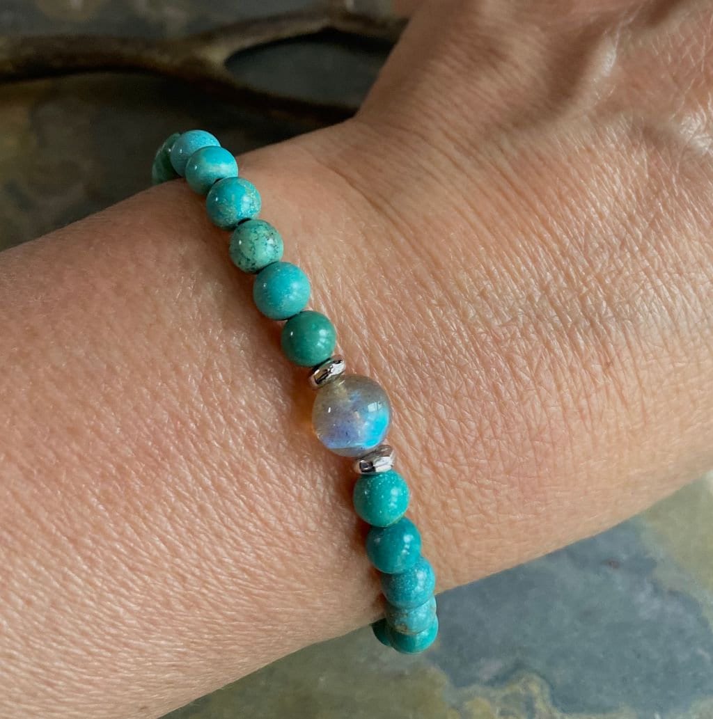 Natural Turquoise Bracelet,Turquoise Labradorite Stretch Bracelet,December Birthstone Bracelet,Yoga Bracelet, Healing gemstone Bracelet