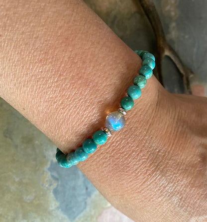 Natural Turquoise Bracelet,Turquoise Labradorite Stretch Bracelet,December Birthstone Bracelet,Yoga Bracelet, Healing gemstone Bracelet