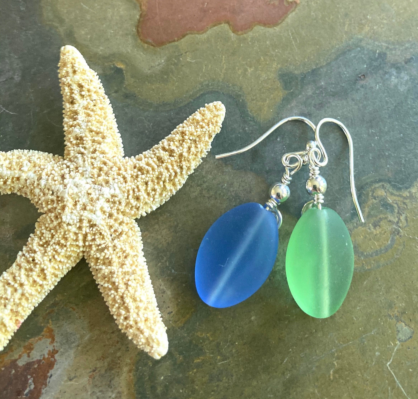 Sterling Silver Sea Glass Earrings, sky Blue Sea Glass Earrings, Green Sea Glass Dangling Earrings, Beach Wedding Jewelry,Summer Jewelry