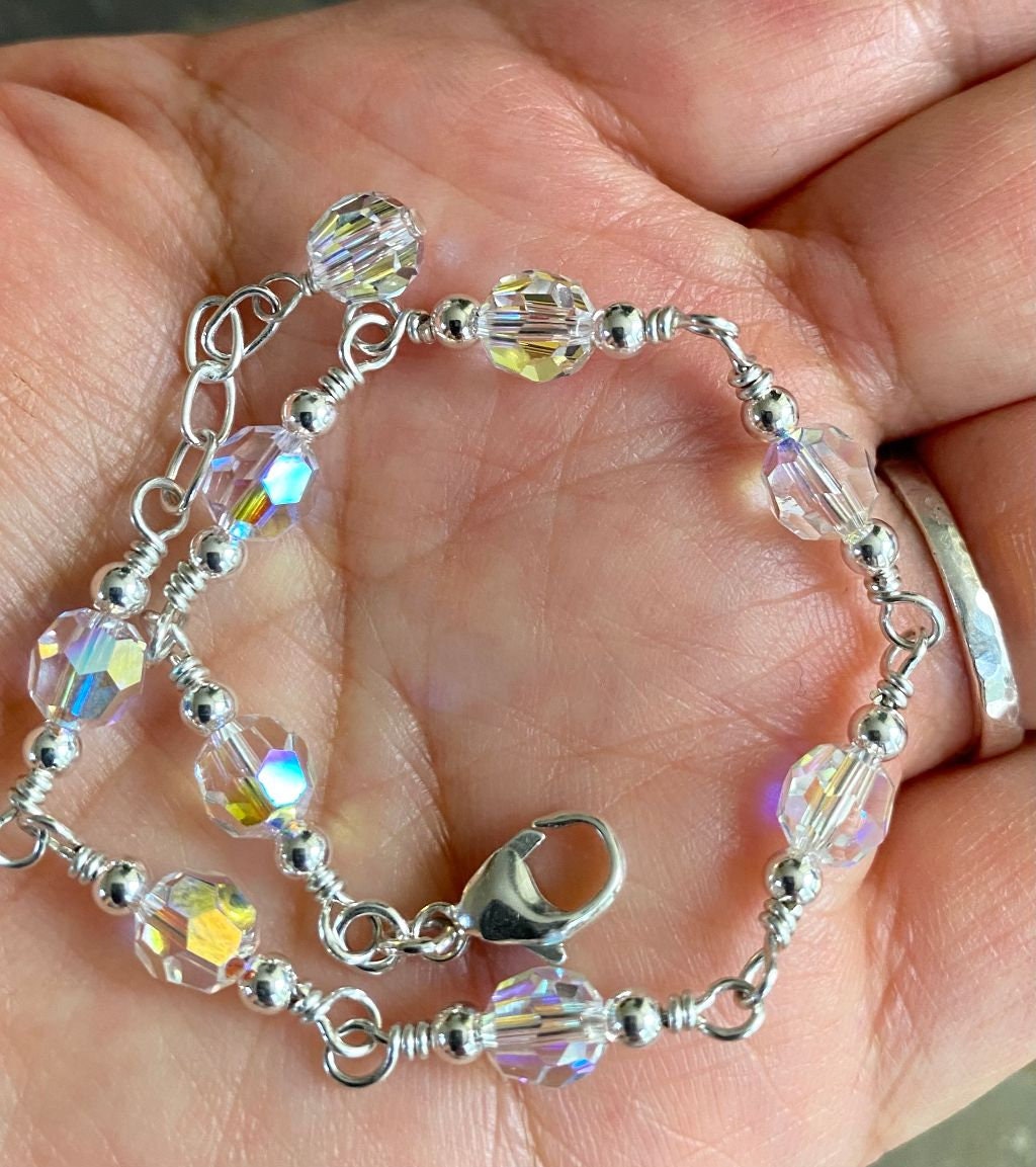 Swarovski 6 mm Crystal Bracelet /Anklet in Sterling Silver Clasp, Wedding/Bridal Crystal Bracelet, Crystal Anklet/Bracelet, Crystal Jewelry,
