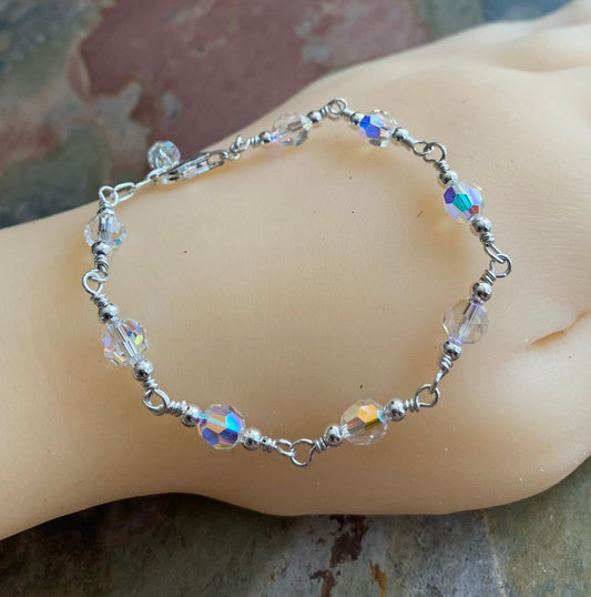 Swarovski 6 mm Crystal Bracelet /Anklet in Sterling Silver Clasp, Wedding/Bridal Crystal Bracelet, Crystal Anklet/Bracelet, Crystal Jewelry,