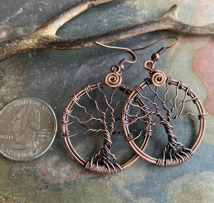 Tree of Life Earrings in Antiqued Copper,Tree of Life Copper Drop/Dangle Earrings,Wire Wrapped Tree of Life Earrings,Tree of Life Jewelry