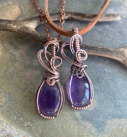 Amethyst Necklace,Wire Wrapped Amethyst Necklace in Antiqued Copper,Wire wrapped Raw Amethyst Necklace, February Birthstone, Valentine Gift