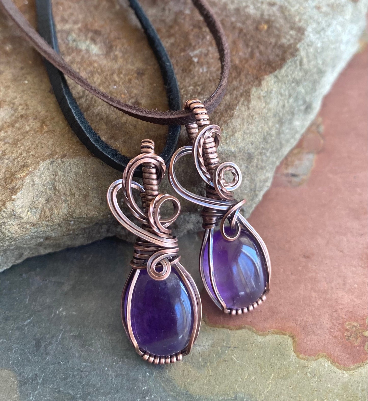 Amethyst Necklace,Wire Wrapped Amethyst Necklace in Antiqued Copper,Wire wrapped Raw Amethyst Necklace, February Birthstone, Valentine Gift