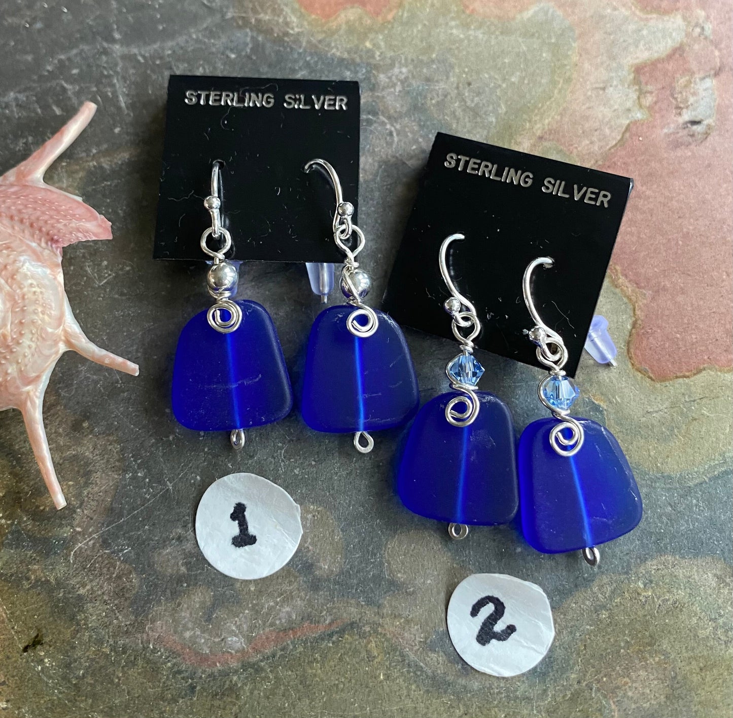 Cobalt Blue Beach Glass Earrings in STERLING SILVER, Blue Sea Glass Earrings,Beach Weddings, Beach Glass Jewelry, Cobalt Sea glass Earrings,
