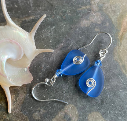 Sea Glass Earrings,Light Blue Sea Glass Earrings in STERLING SILVER, Beach Glass Jewelry, Sea glass Dangling Earrings,Beach Wedding Jewelry