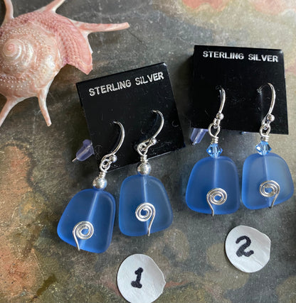 Blue Sea Glass Earrings, Light Blue Sea Glass Earrings in STERLING SILVER, Beach Wedding Bea Jewelry, Blue Sea glass Dangling Earrings,