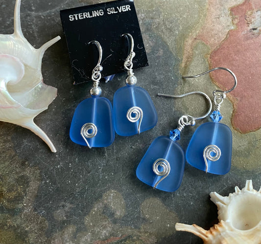 Blue Sea Glass Earrings, Light Blue Sea Glass Earrings in STERLING SILVER, Beach Wedding Bea Jewelry, Blue Sea glass Dangling Earrings,