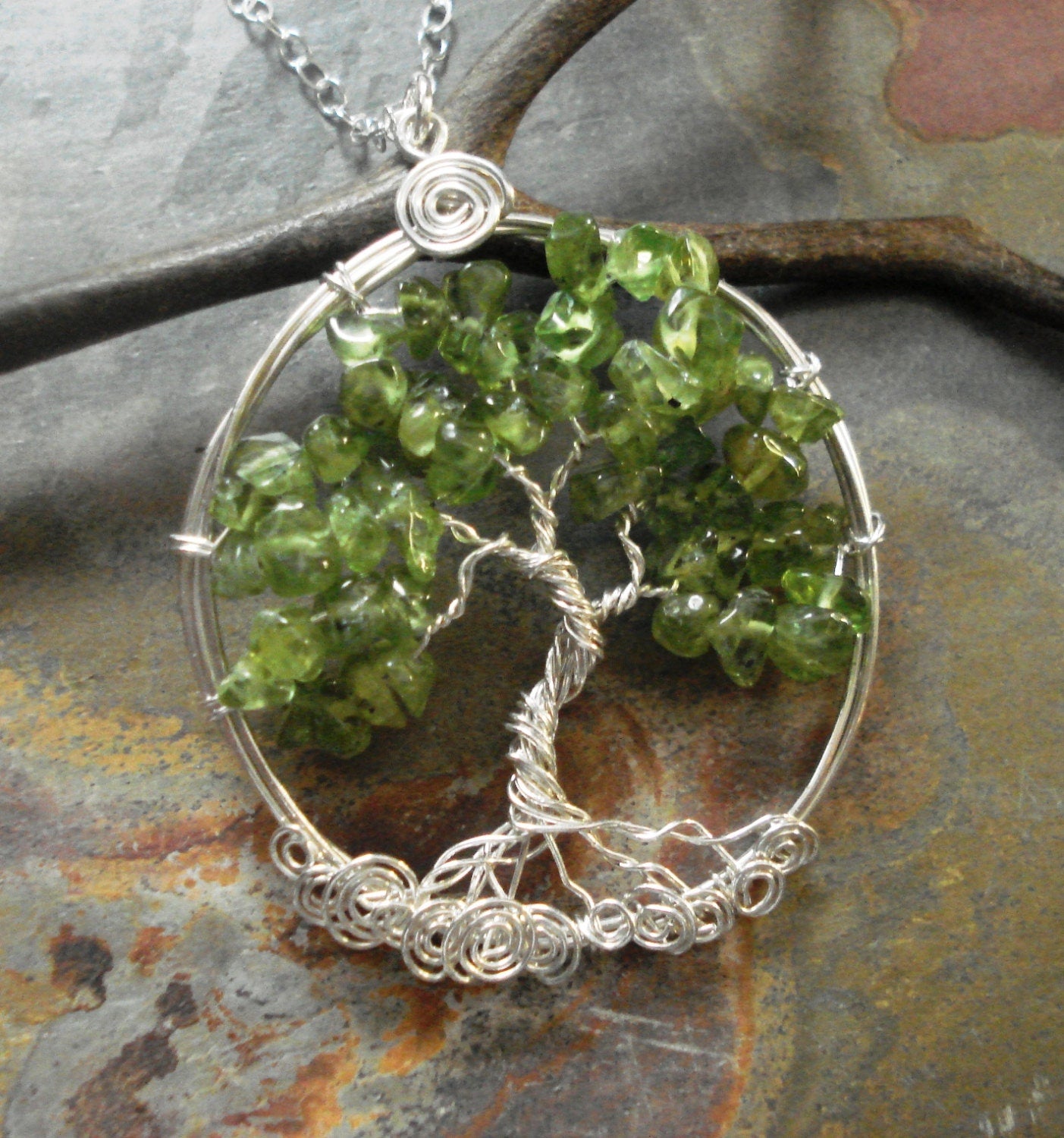 READY Ship in 1 to 2 days, STERLING SILVER Tree of Life Necklace, Christmas Tree Necklace,Peridot Necklace,Tree of Life August Birthstone