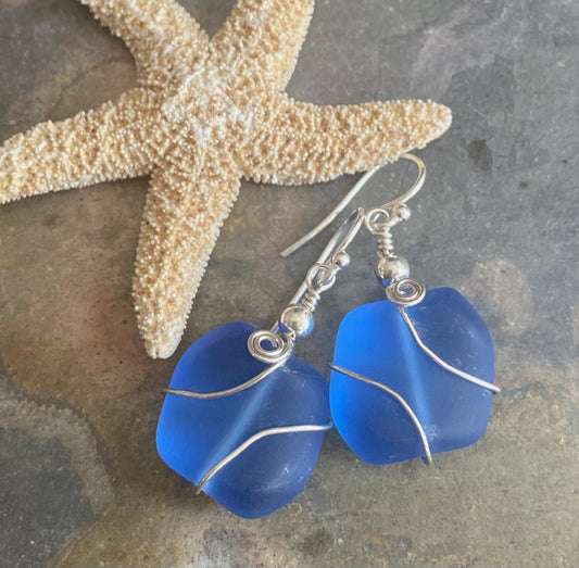 Beach Earrings,Sky Blue Sea Glass Earrings in Sterling Silver, Sky Blue Sea Glass Earrings, Beach Weddings, Sky Blue  Dangling  Earrings