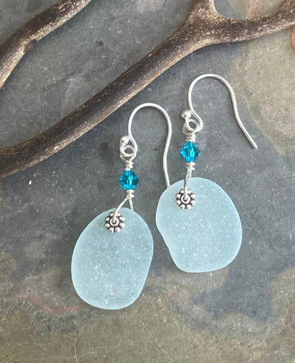 Wire wrapped Sea Glass Jewelry in Sterling Silver, Sea Glass Silver Earrings, Dangling Earrings ,Beach Weddings, Sea Glass  earrings