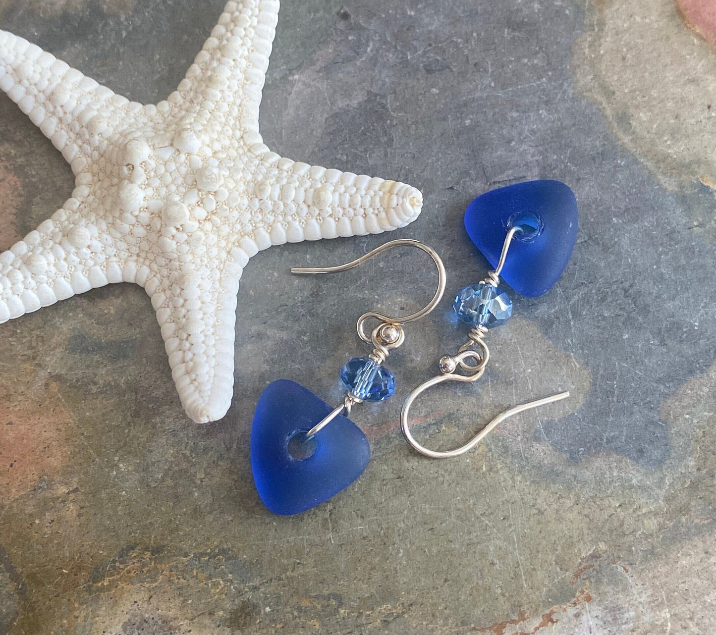 Sea Glass Earrings, Royal Blue Sea Glass Earrings in Sterling Silver, Blue Sea Glass Dangling Earrings, Beach Weddings, Dangling  Earrings