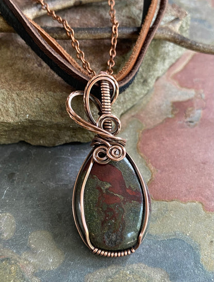 Bloodstone Necklace, Wire Wrapped Dragon Bloodstone Copper Pendant Necklace, Dragon Bloodstone Pendant, Dragon Bloodstone Pendant Necklace,