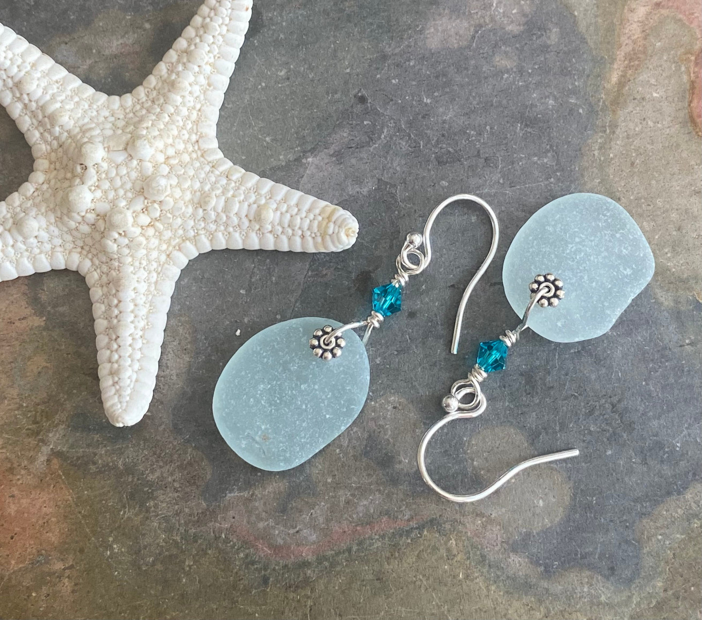 Wire wrapped Sea Glass Jewelry in Sterling Silver, Sea Glass Silver Earrings, Dangling Earrings ,Beach Weddings, Sea Glass  earrings