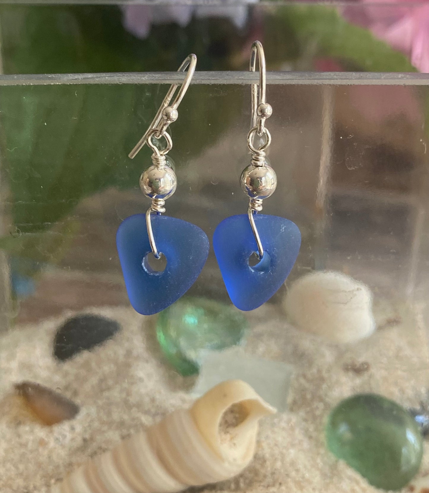 Beach Glass Earrings,RoyalBlue Sea Glass Earrings in Sterling Silver, Blue Sea Glass Dangling Earrings, Beach Weddings, Dangling  Earrings