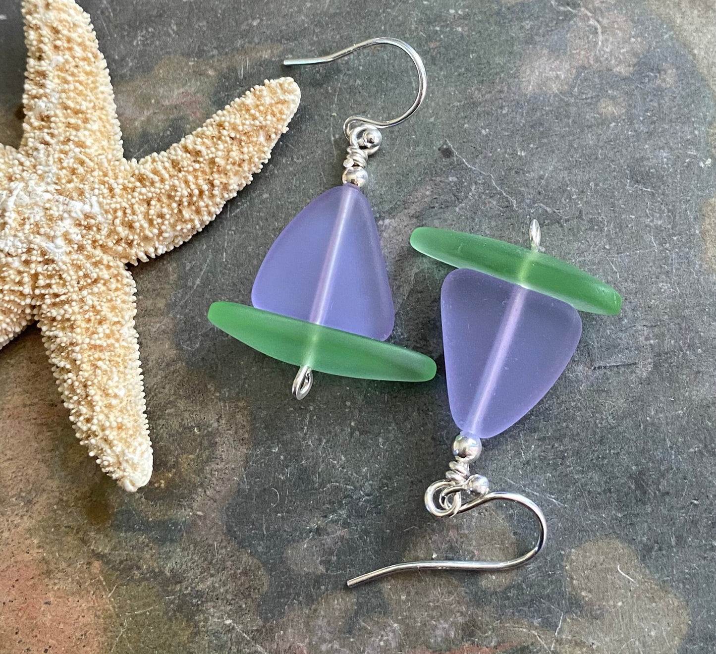 Sailboat Sea Glass Earrings, Periwinkle Sea Glass Earrings Sea Glass Earrings, Beach Wedding, Beach glass Dangle earrings, Sea Glass Jewelry