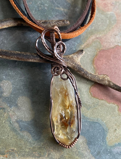 Ready to Ship in 1 to 2 days, Wire Wrapped Citrine Necklace, Raw Citrine Necklace in Copper, November Birthstone  Necklace, Citrine Jewelry