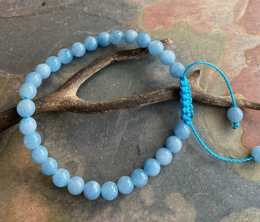 6 mm Aquamarine Bracelet,March Birthstone Bracelet, Blue Aquamarine Healing Adjustable Macrame Bracelet,Aquamarine Jewelry, Blue Bracelet