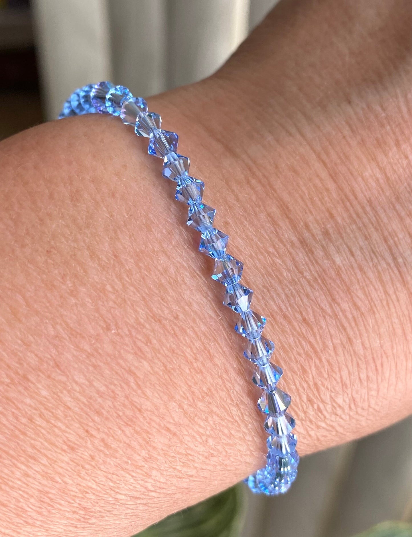 Swarovski Crystal Anklet/Bracelet, Light Sapphire Blue Crystal Bracelet  Sterling Silver, March Birthstone Bracelet, Bridal Crystal Bracelet