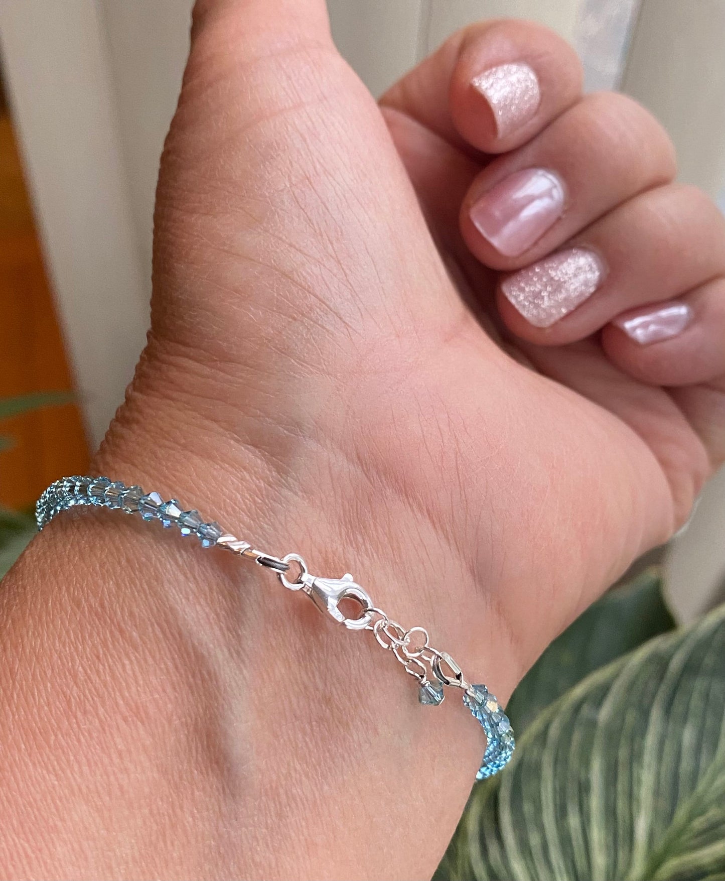 Swarovski Crystal Anklet/Bracelet, Blue Aquamarine  Blue Crystal Bracelet Sterling Silver,March Birthstone Bracelet, Bridal Crystal Bracelet